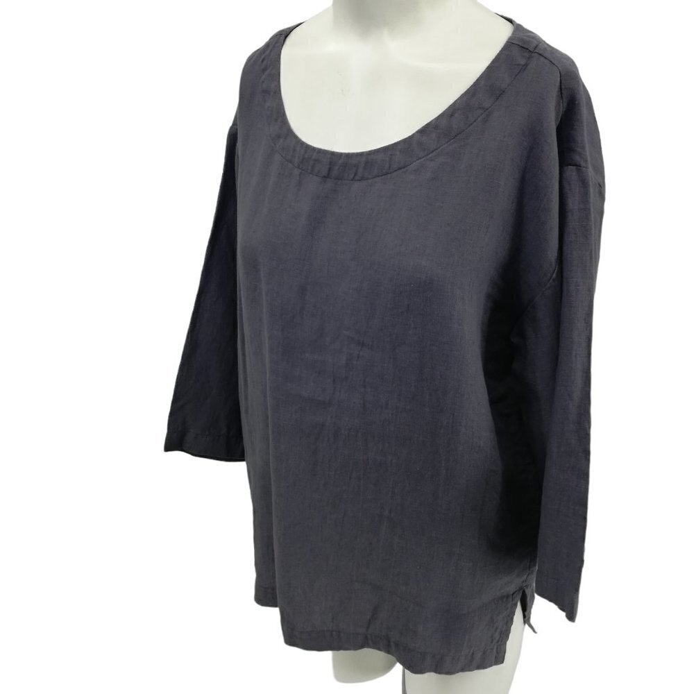 Vikolino Gray Linen Lagonlook Pullover Blouse Size S Oversized 3/4 Sleeve Bella - Picture 7 of 11